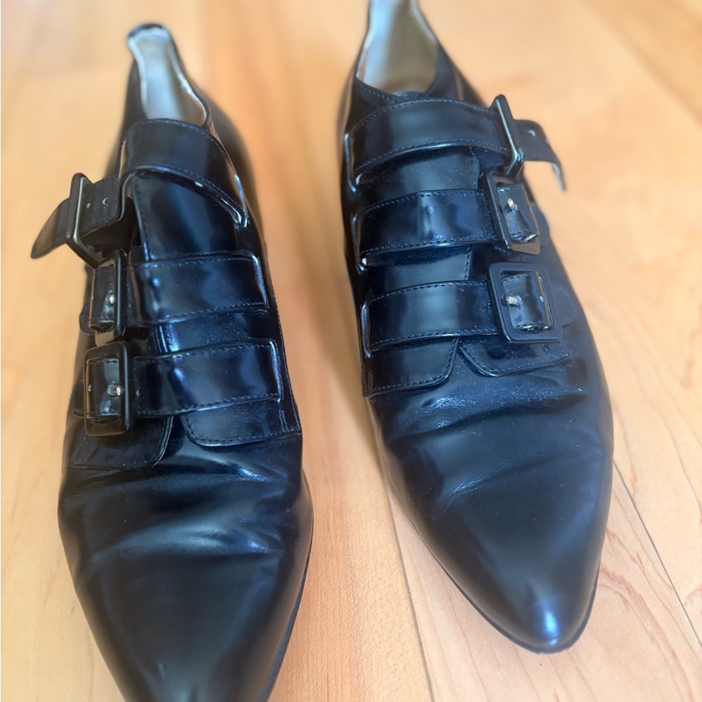 Men's Black Leather Buckle Shoes